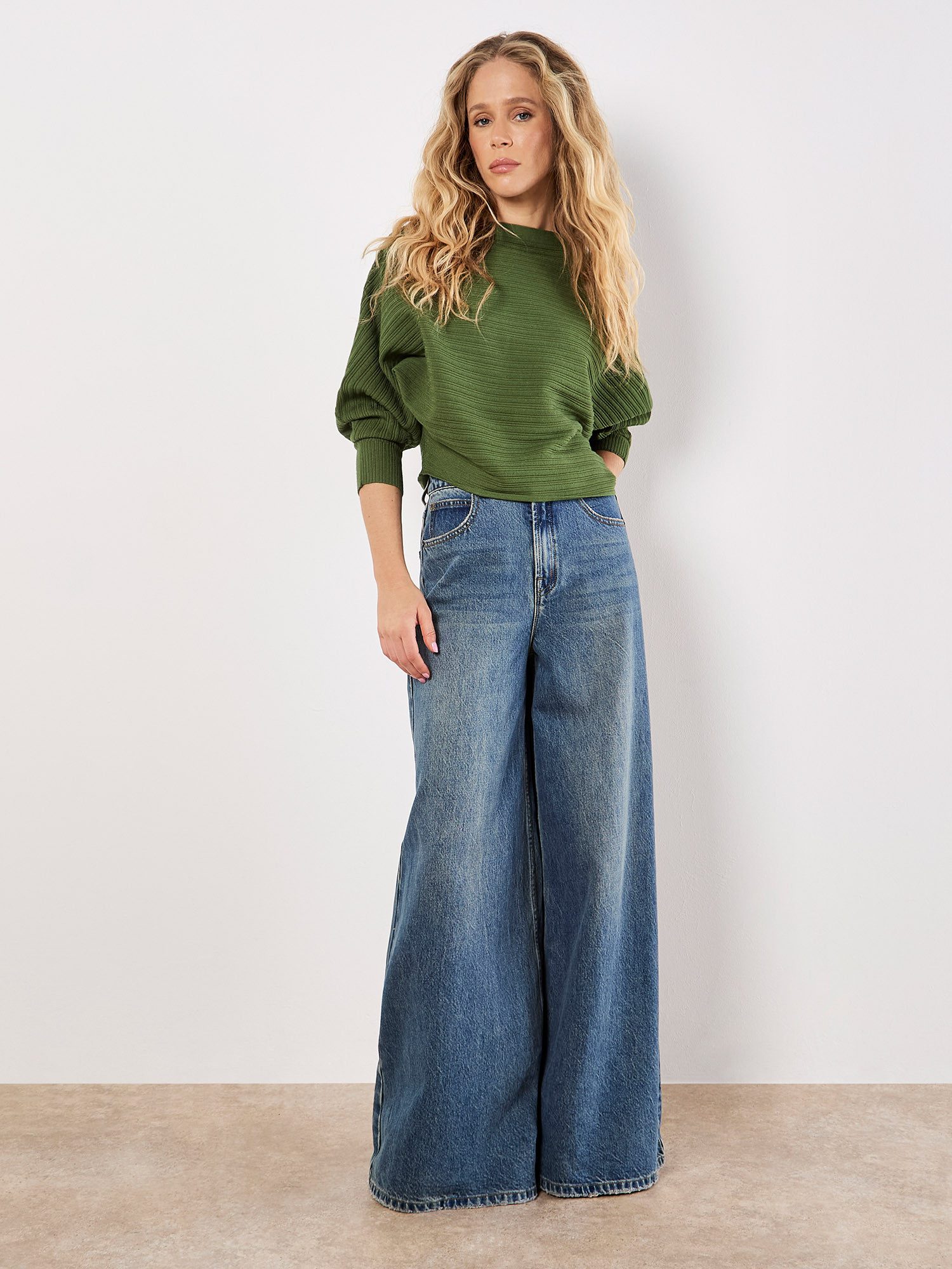 Apricot Fledermauspullover Ripppullover mit Fledermausärmeln günstig online kaufen