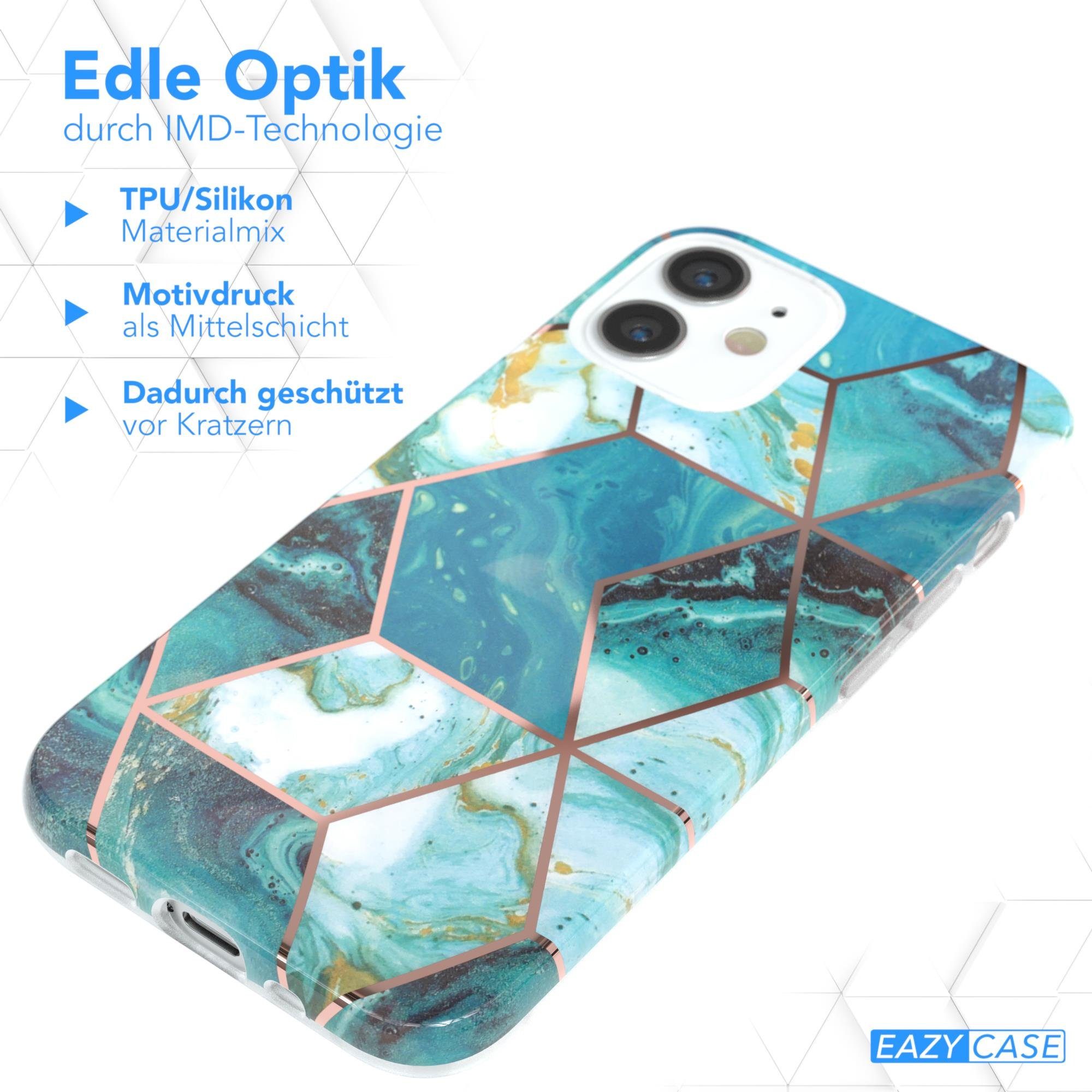EAZY CASE Handyhülle IMD Motiv Cover für Apple iPhone 12 Mini 5,4 Zoll, Etui Silikonhülle Dünn Design Ultra Case kratzfest Marmor Blau Grün