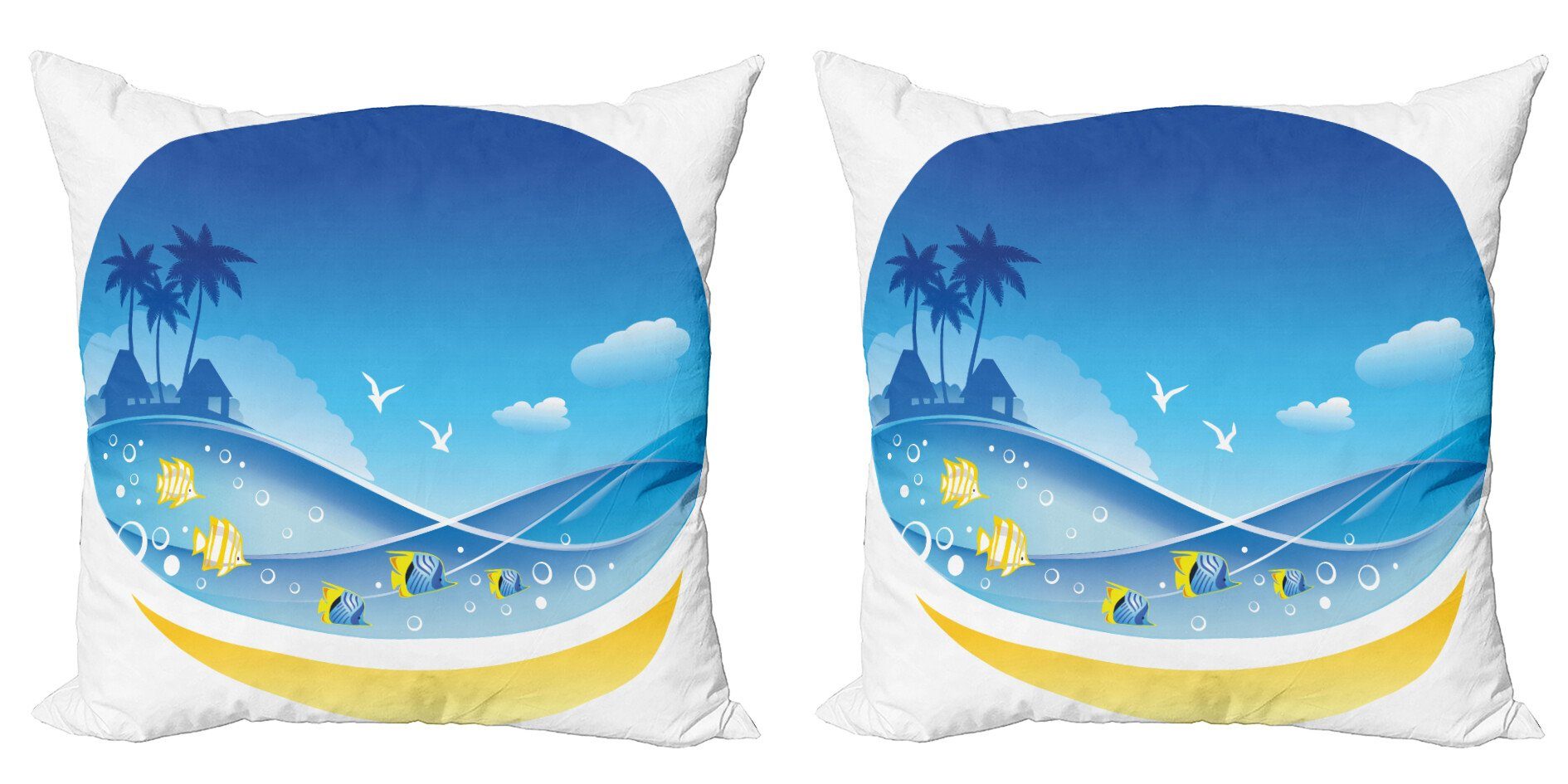 Kissenbezüge Modern Accent Doppelseitiger Digitaldruck, Abakuhaus (2 Stück), Exotisch Tropic Cartoon Sea