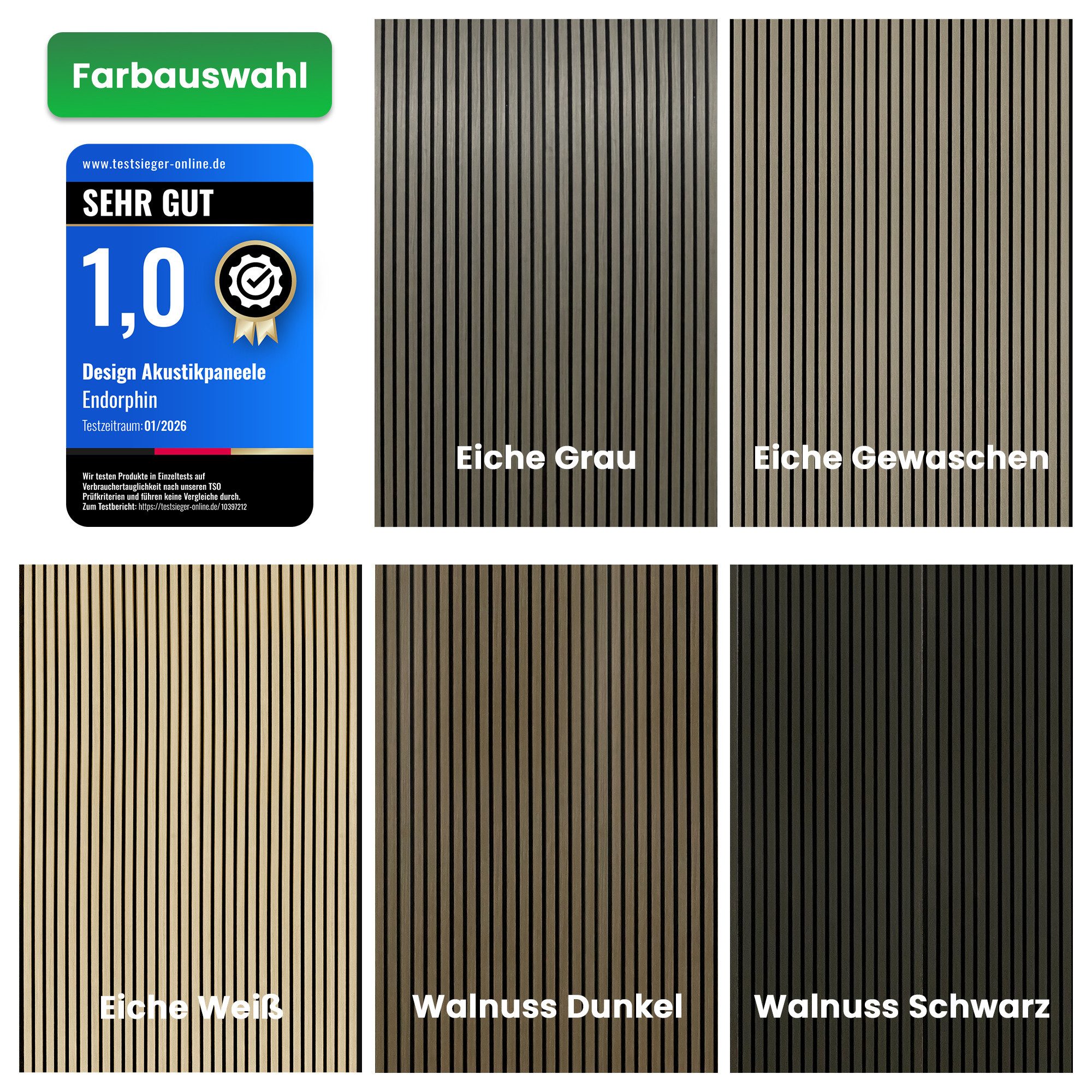 Endorphin Dekorpaneele 8 Stück Akustikpaneele 61x266x2,1cm Holzfurnier Eiche grau