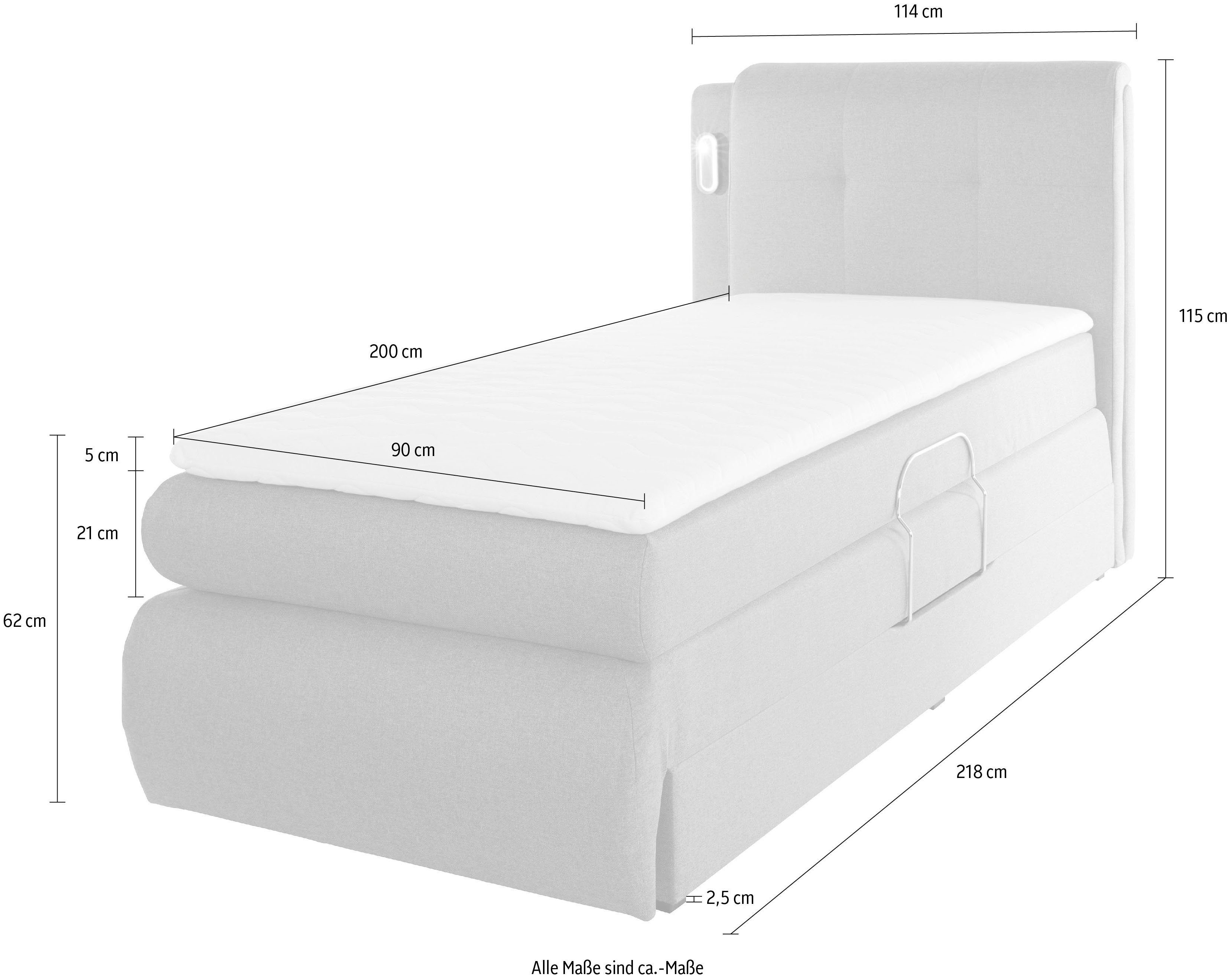 hellgrau Topper COLLECTION Boxspringbett Bettkasten, und LED-Beleuchtung AB Borna, inklusive