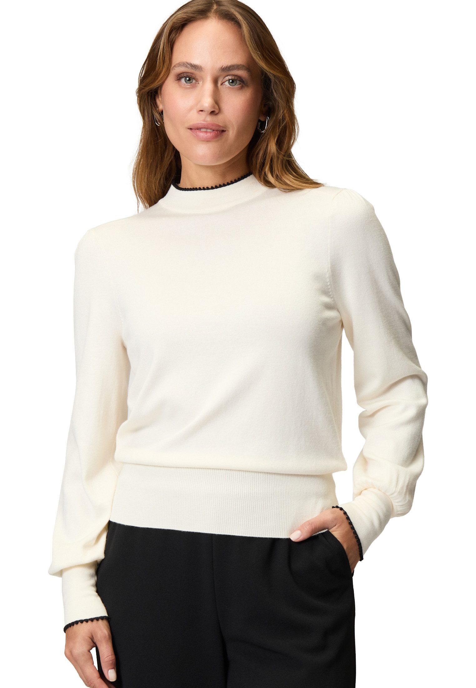 Strickpullover zero Pullover mit Kontrastpaspel