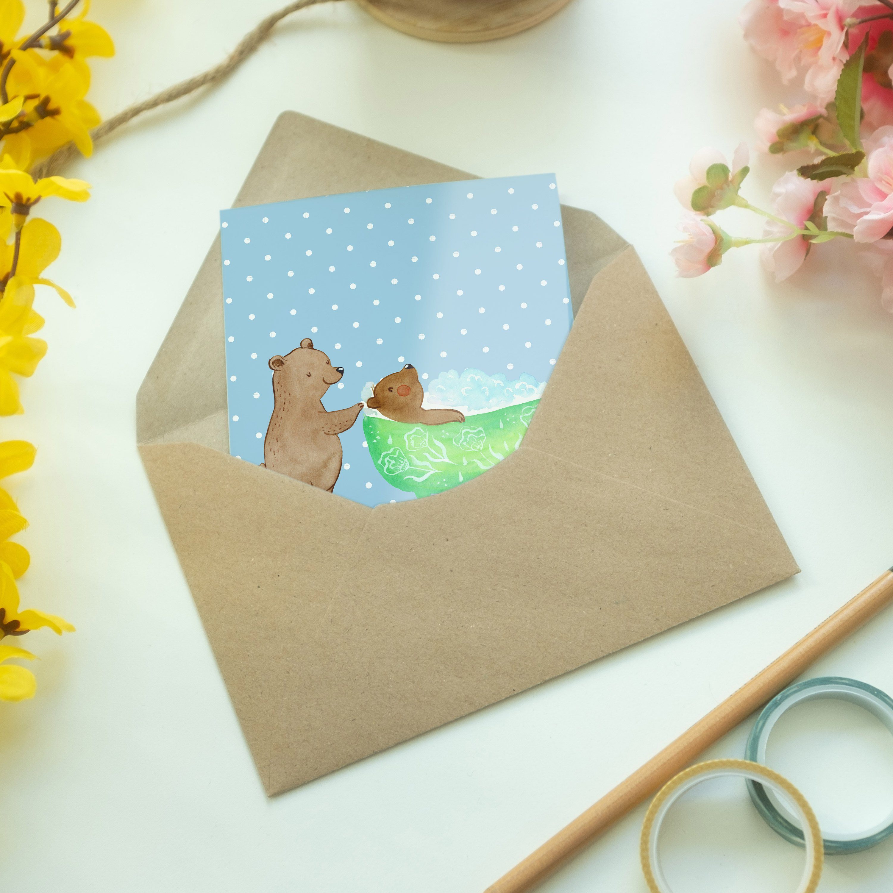 Grußkarte Geschenk, Pastell Muttertag, & Oma - Karte, Kla - Panda Schwester, Mrs. badet Blau Mr.