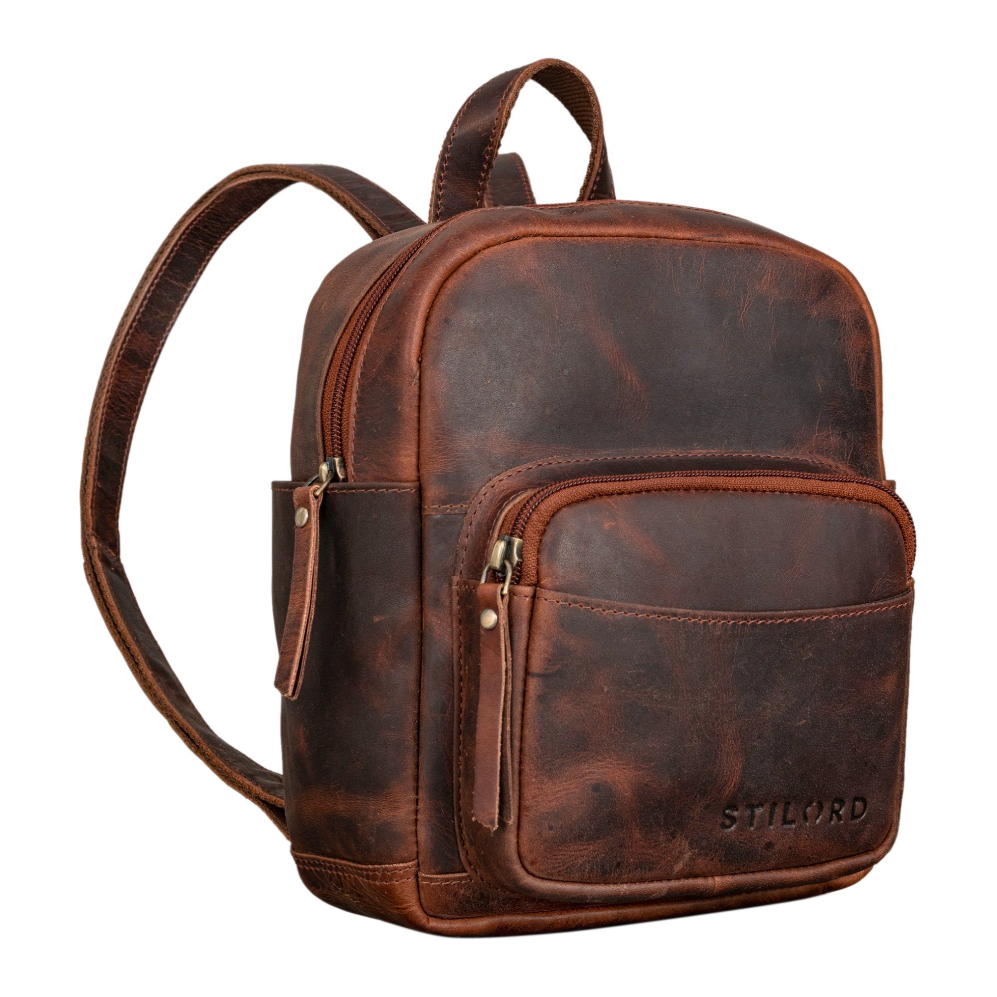 Rucksack STILORD "Gerda" cognac Mini Damen porto - Cityrucksack Leder STILORD