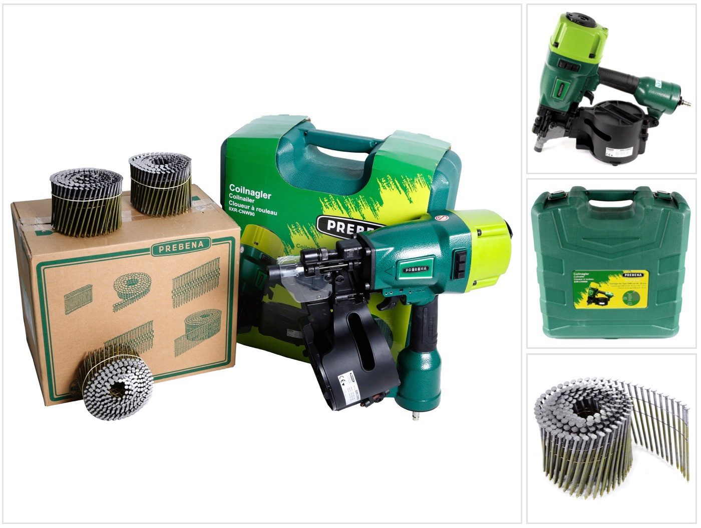 Prebena Druckluft-Nagler 8XR-CNW90 Coilnagler Druckluftnagler im Transportkoffer + Prebena CNW