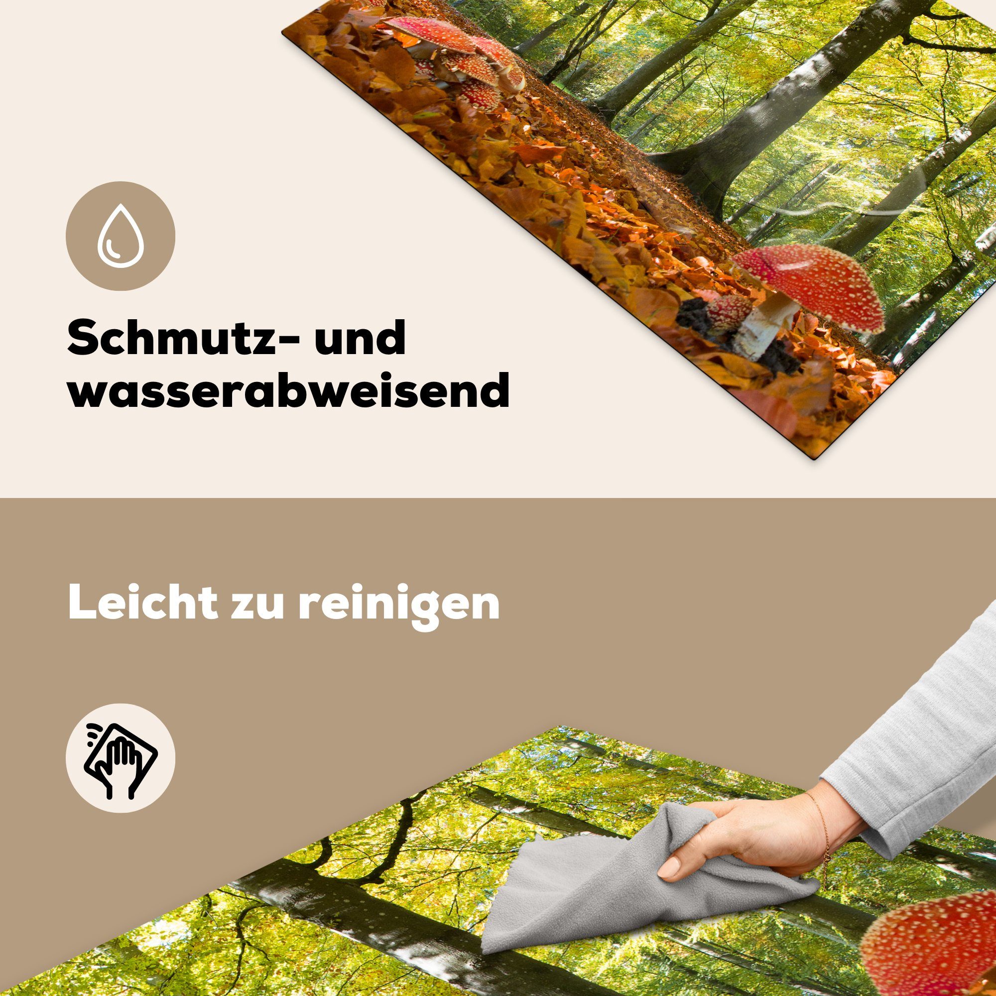 Pilze küche, die Induktionskochfeld bewaldeten Gebiet, in cm, Herdblende-/Abdeckplatte (1 für einem Vinyl, Ceranfeldabdeckung MuchoWow 81x52 Schutz tlg), Rote