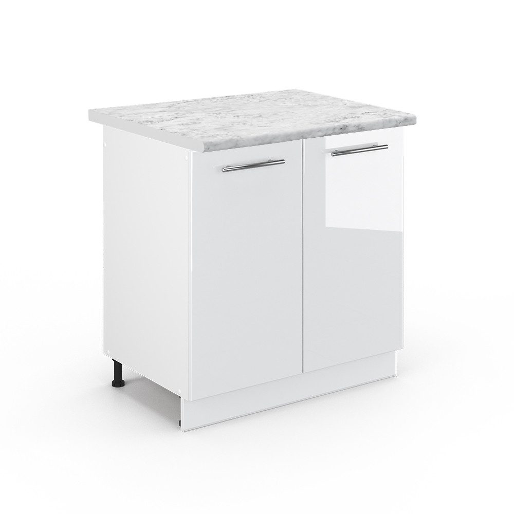 Spülenunterschrank Fame-Line, Weiß Hochglanz/Weiß, 80 cm, AP Marmor