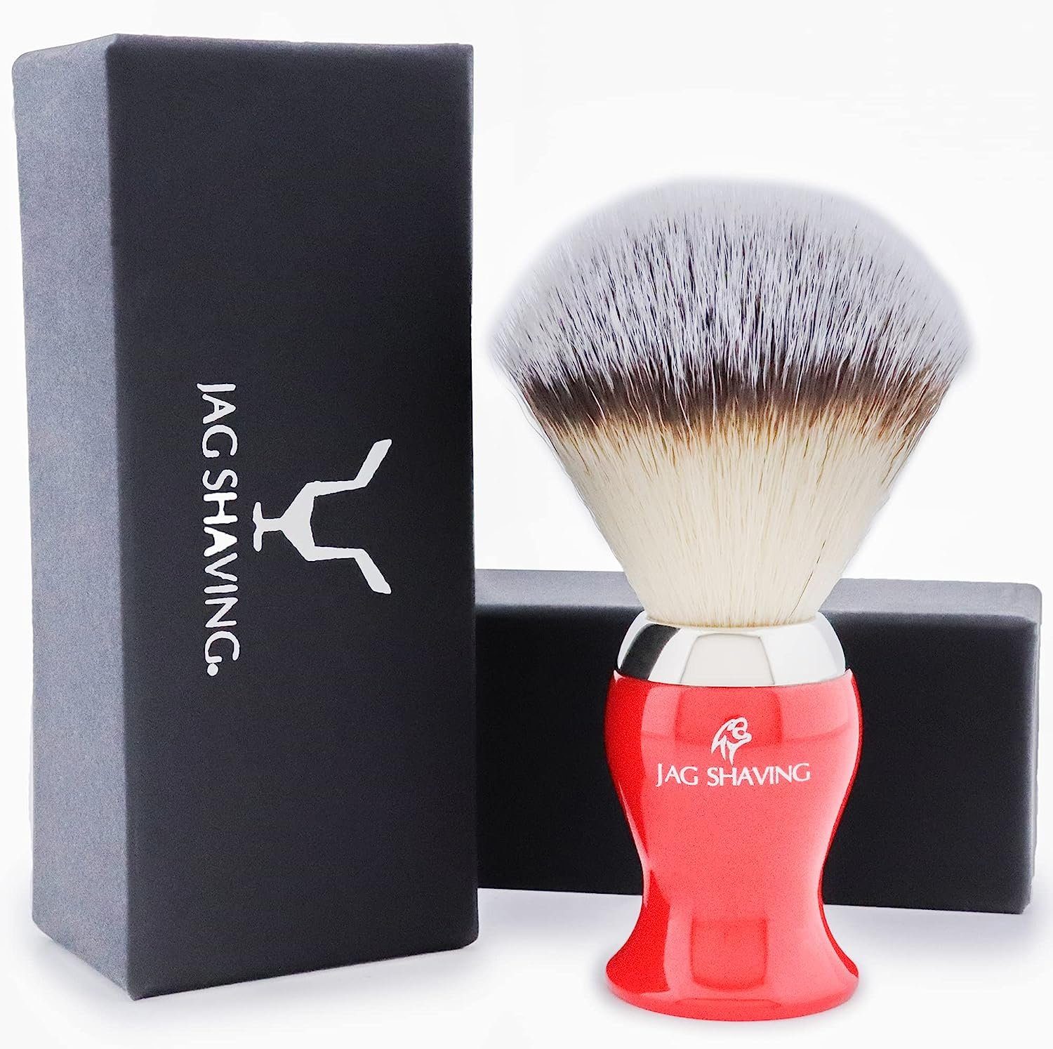 JAG SHAVING Rasierpinsel Synthetischer Vagen Birstall Haarrasierpinsel für Männer, 1 tlg., 100% Synthetic with elegant red base