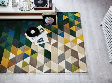 Wollteppich Prism, FLAIR RUGS, rechteckig, Höhe: 10 mm, aus 100% Wolle, mehrfarbig, geometrisches Muster, mit Hoch-Tief-Effekt