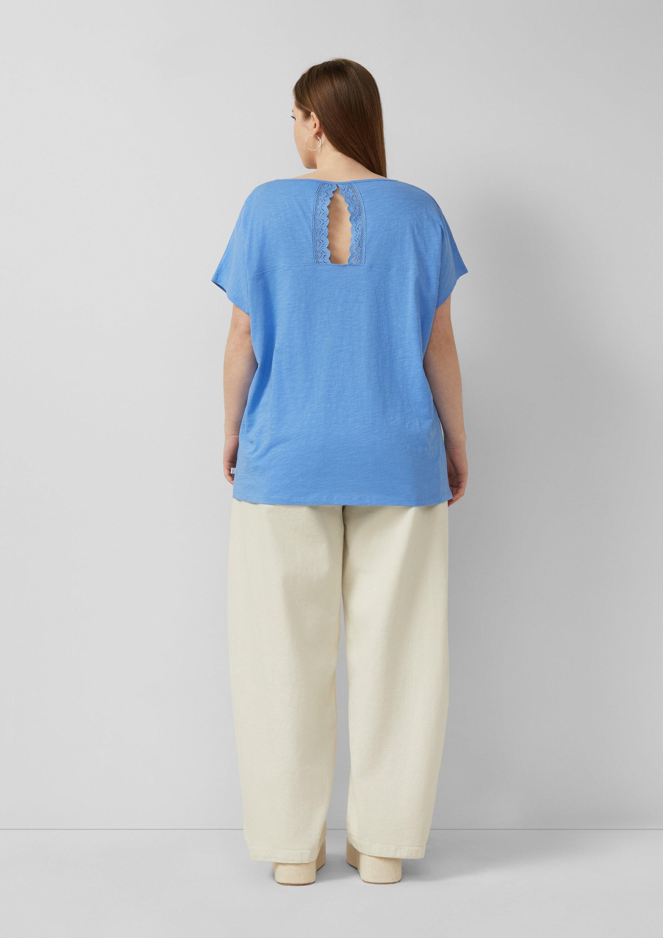 QS Kurzarmshirt T-Shirt Baumwollshirt mit Spitzeneinsatz