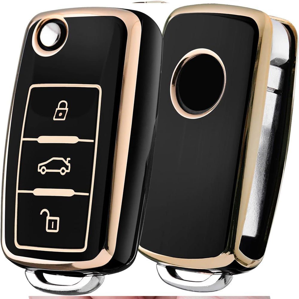 TUABUR Schlüsselanhänger Set VW Schlüsselhülle, Golf, Polo, Skoda Schwarz | Schlüsselanhänger