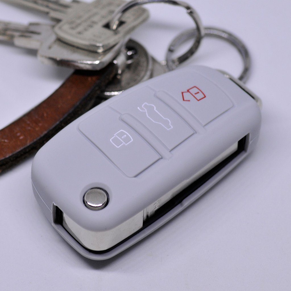 mt-key Schlüsseltasche Autoschlüssel Softcase Silikon Schutzhülle Grau, für Audi A1 S1 A3 S3 A4 A6 S6 TT Q3 Q7 R8 8P 8V B7 C6 8J 8U 4L 8X