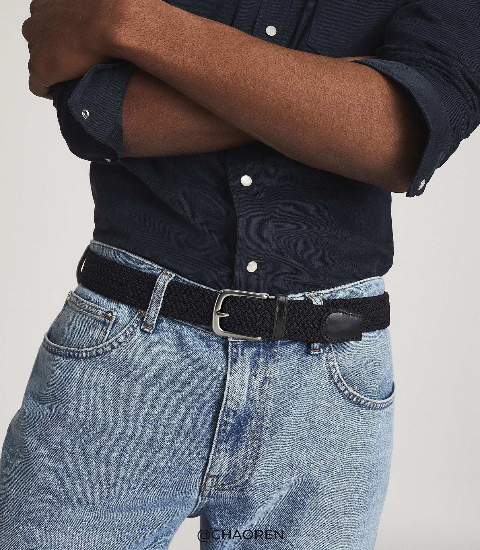 FOUORTUNATE-BEE Stoffgürtel Herren Stretchgürtel 34 mm, Geflochtener Elastikgürtel Casual Elastischer Gürtel für Jeans, Golfhosen und Freizeithosen – Bild 2 von 5