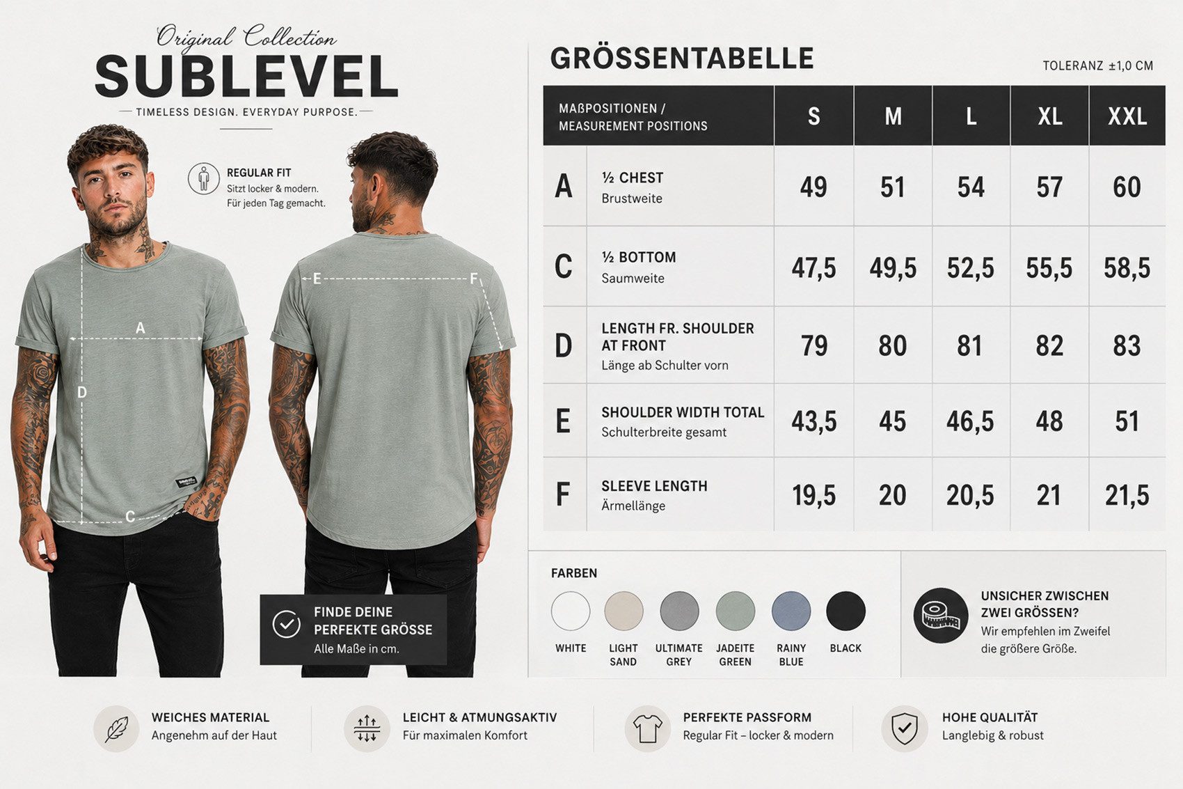 SUBLEVEL T-Shirt Herren Shirt Long Shaped lang geschnitten schwere Qualität