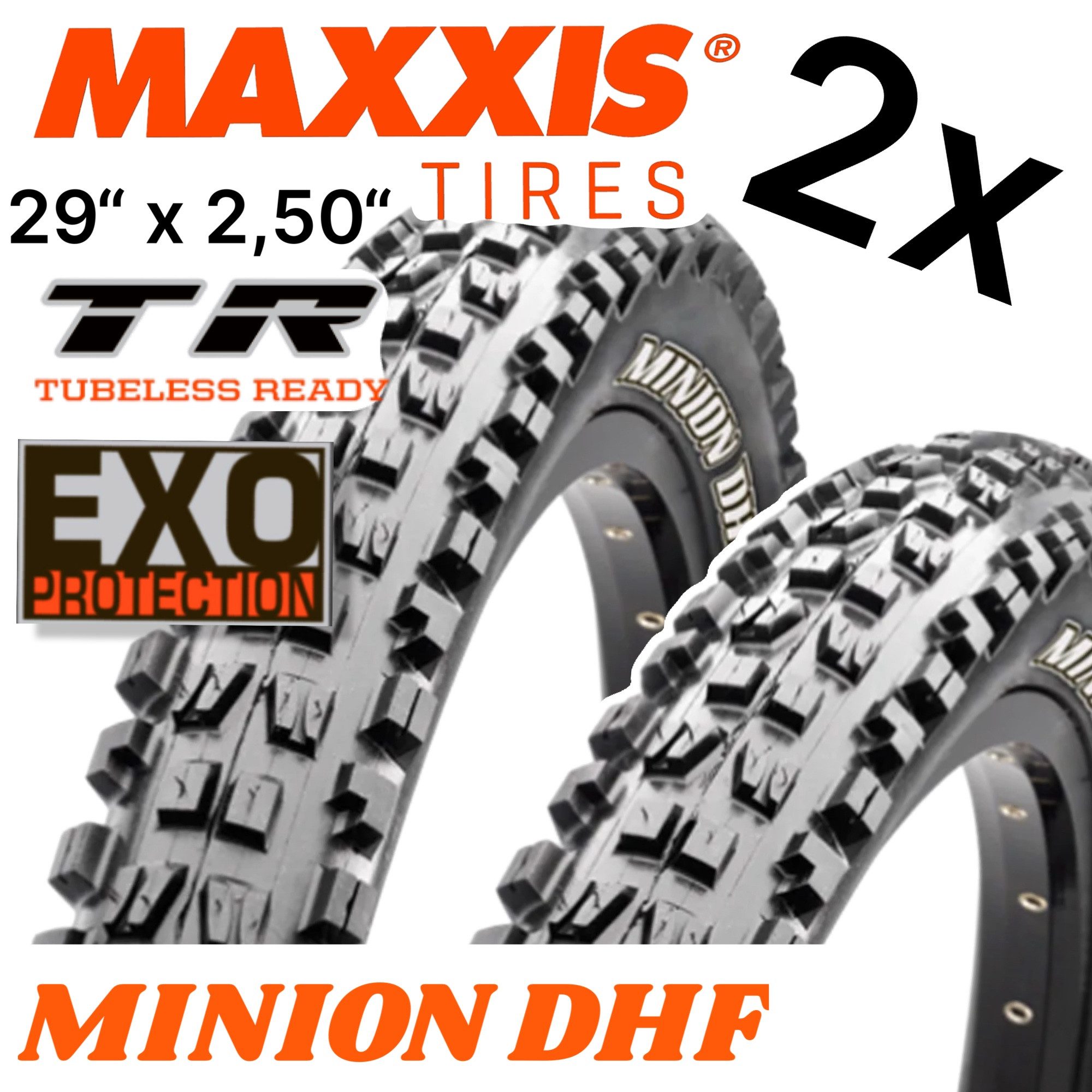 Maxxis Fahrradreifen 2 x Maxxis Minion DHF 29 x 2,5'' WT MTB Fahrrad Reifen DH Exo TLR