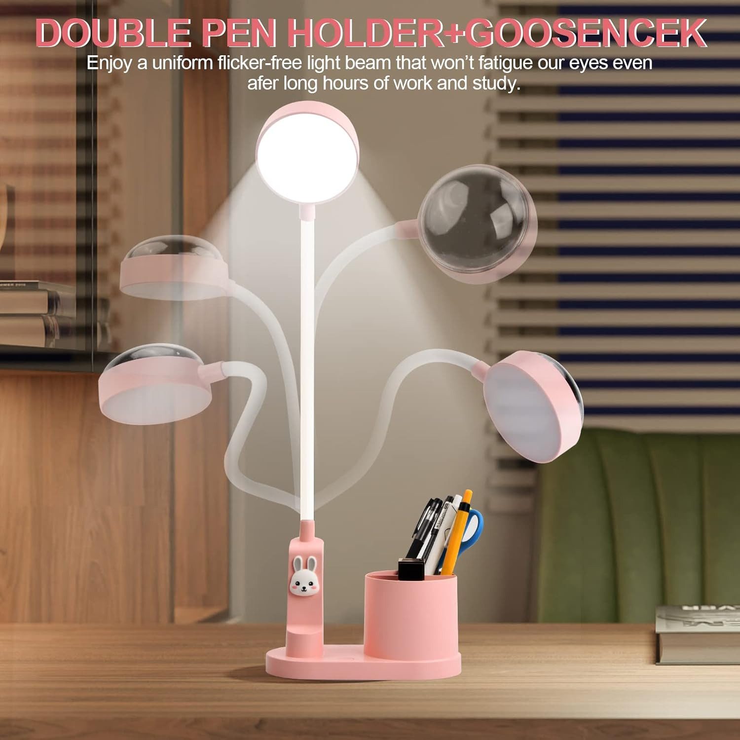 POPOLIC LED Schreibtischlampe LED-Stifthalterleuchte, dimmbare Projektion verstellbarer Lichtmast, 2-in-1 Schreibtischlampe, Farbwechsel, mehrere Helligkeitsstu – Bild 5 von 5