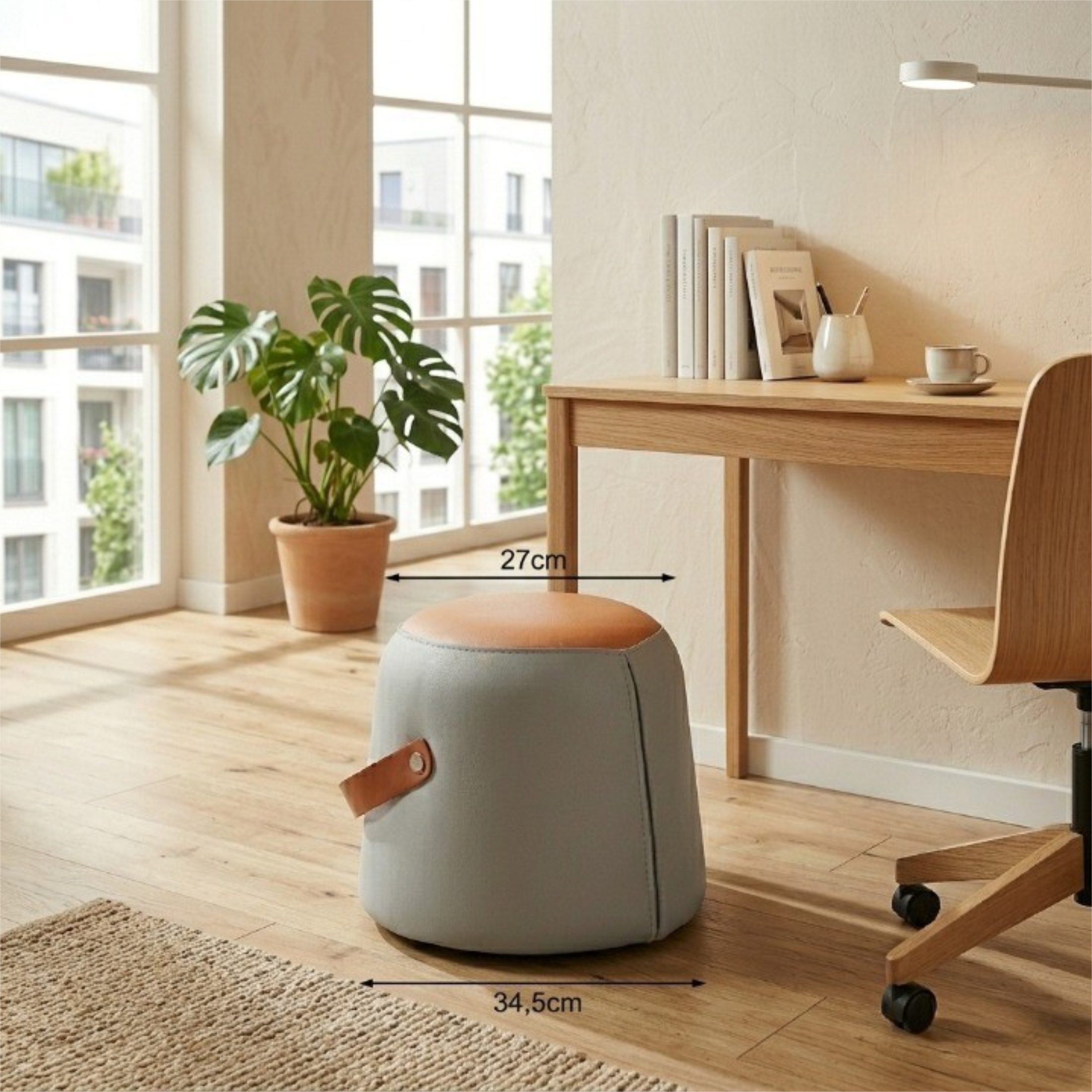 Luckice Hocker Moderner Hocker mit PU-Ledergriff, gepolsterter Sitz (multifunktionaler Ottoman, Fußhocker)