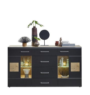 moebel-dich-auf Wohnwand SONARE, (Wohnzimmer-Set, in schwarz supermatt, Anti-Fingerprint), inkl. LED-Beleuchtung, optional mit Couchtisch & Sideboard