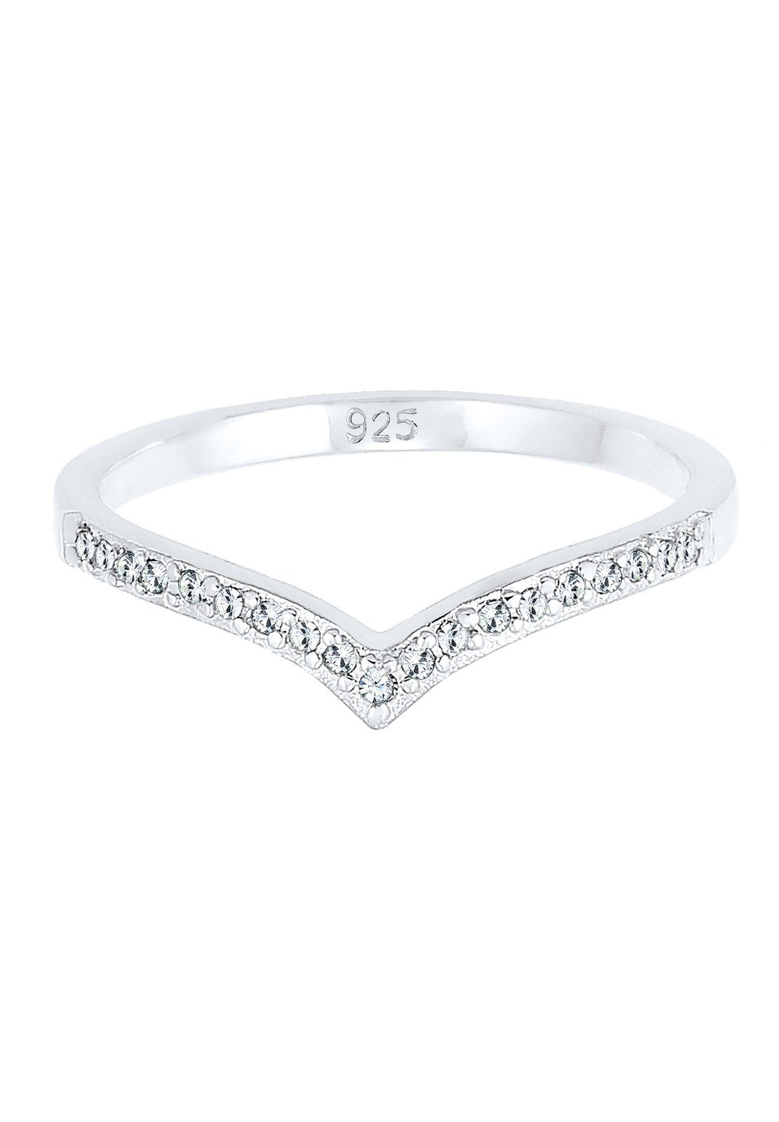 Elli Fingerring V-Form Glas Kristalle Weiß günstig online kaufen