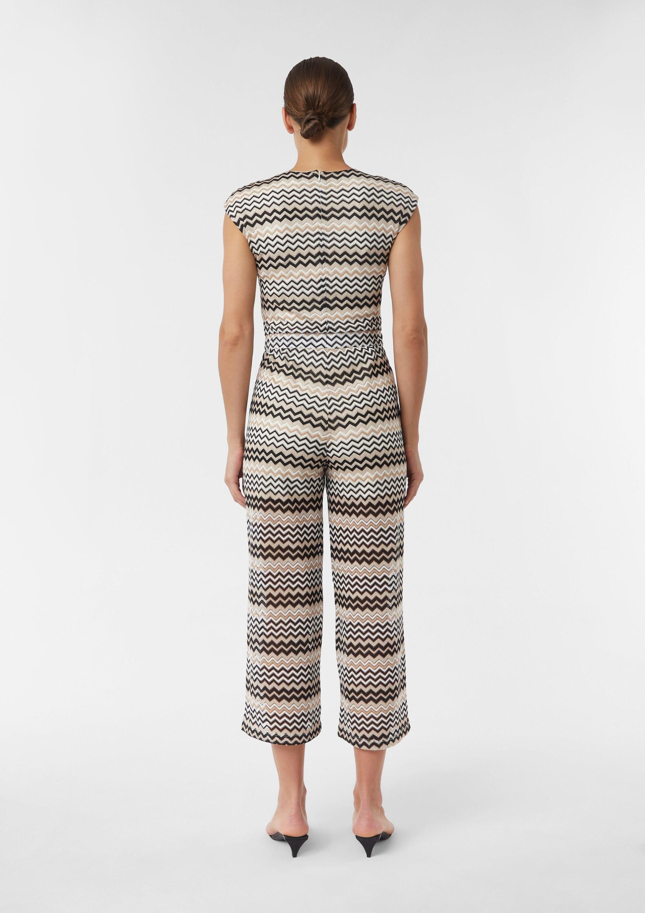 comma Jumpsuit Overall Jumpsuit aus Zick-Zack-Ajour mit V-Ausschnitt