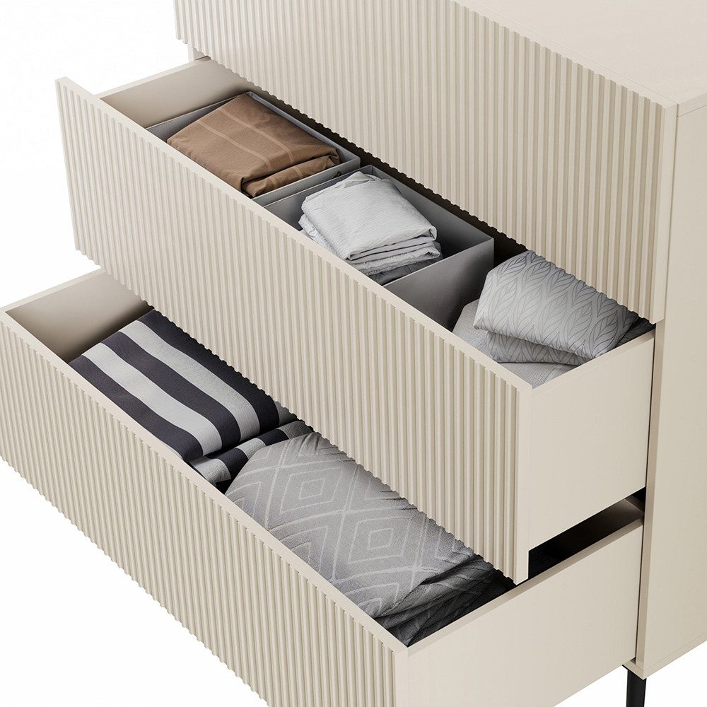 Lomadox Kommode NAVASOTA-141, 100 cm breit, kaschmir mit schwarzen Beinen, 3 Schubladen