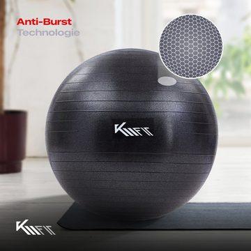 KM - Fit Gymnastikball Trainingsball Sitzball für Fitness,Yoga,Gymnastik 65 cm (mit Luft-Pumpe, Schwarz), Max. Belastbarkeit: 300 kg