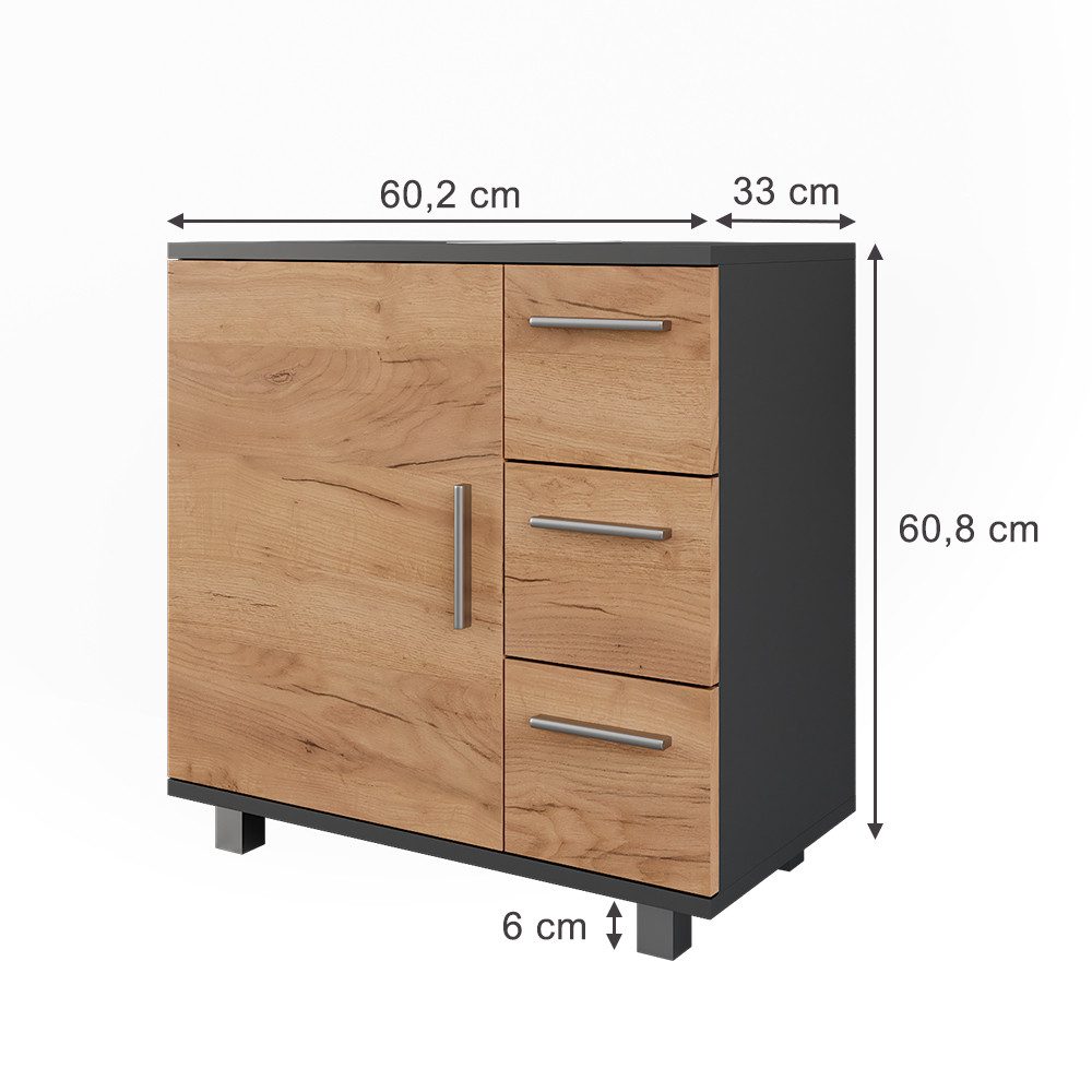 Vicco Waschbeckenunterschrank Ilias, Anthrazit/Goldkraft Eiche, 60.2 x 60.8 günstig online kaufen