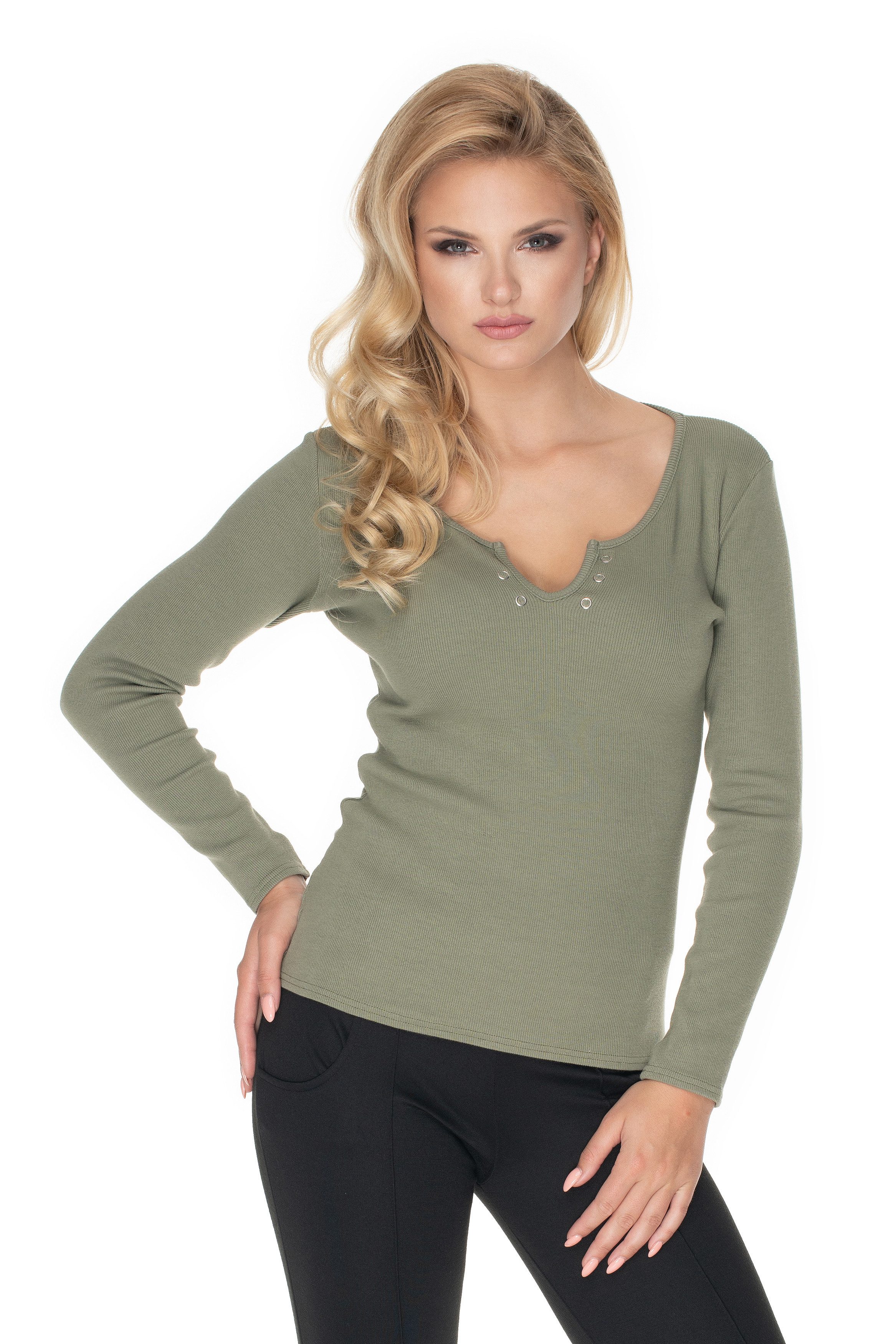 Langarmshirt Shirt aus gerippter Baumwollmischung