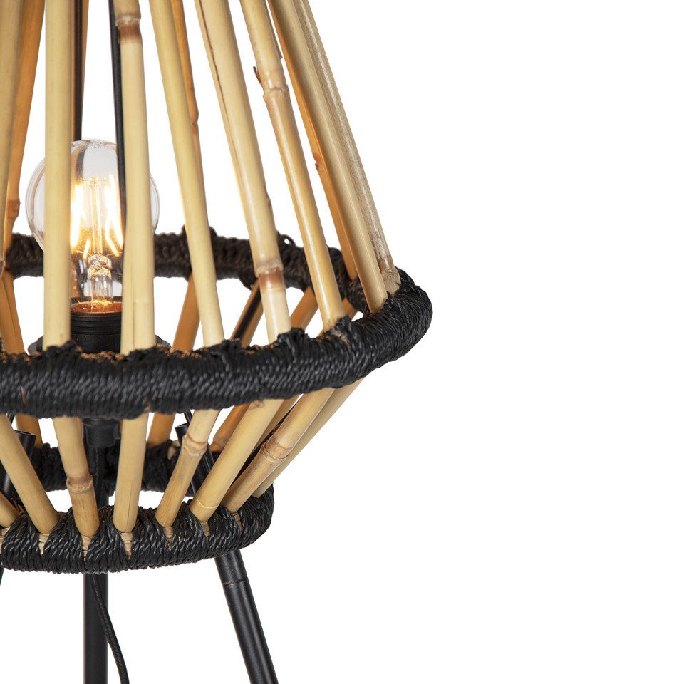 Qazqa Stehlampe Evalin, ohne Leuchtmittel, Warmweiß, QAZQA Stehlampe, e27, Schwarz, Bamboo, Orientalisch