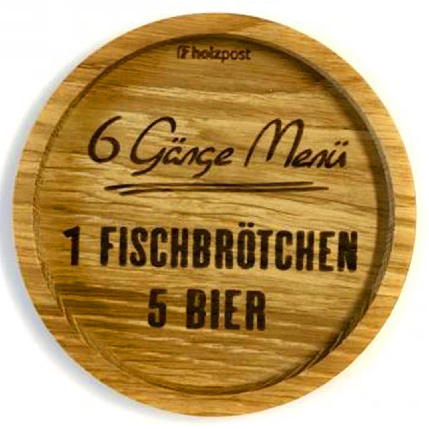 Landshop24 Getränkeuntersetzer Holzpost, Untersetzer, Fischbrötchen-Bier, Zubehör für Kaffeebecher Weinglas Bierglas Flasche, aus Eichenholz