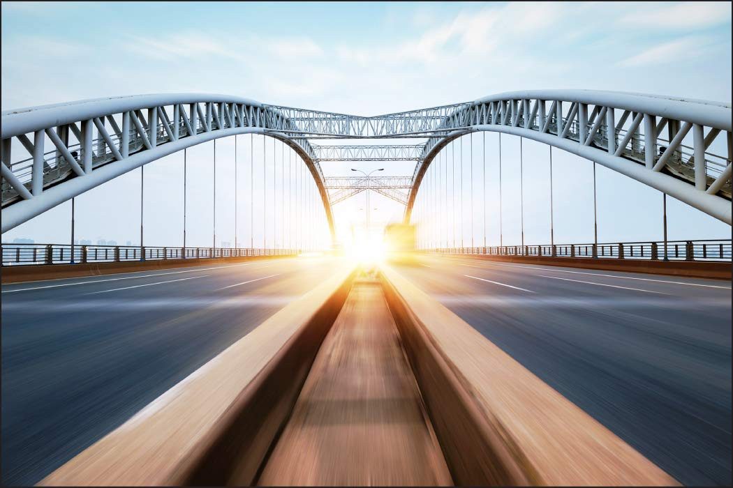 Muralo Fototapete Städte – Fototapete Wandtapete Vlies Wanddeko Wohnzimmer, bedruckt, 3D – Brücke – Moderner Himmel, 90 x 60 cm, Vlies
