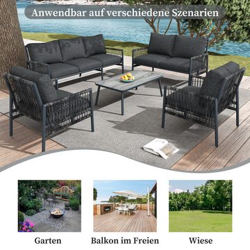 Flieks Gartenlounge-Set, 7 Sitzer Rattan Gartenmöbel Balkonmöbel Sofa*2 + Stuhl*2 + Tisch*1