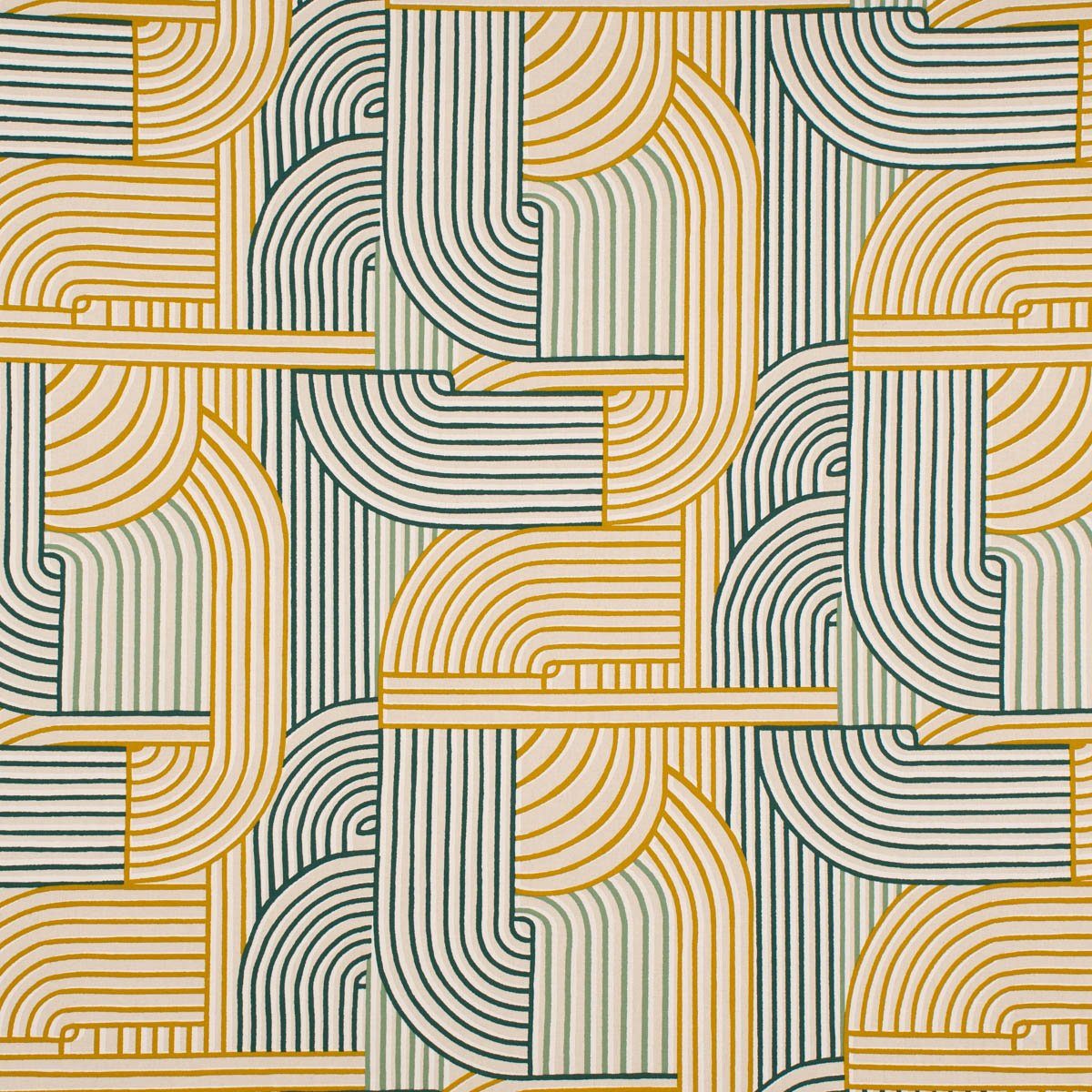 SCHÖNER LEBEN. Stoff Dekostoff Meterware Halb-Panama Leinenlook Courbes Art Deco grün 155cm, pflegeleicht