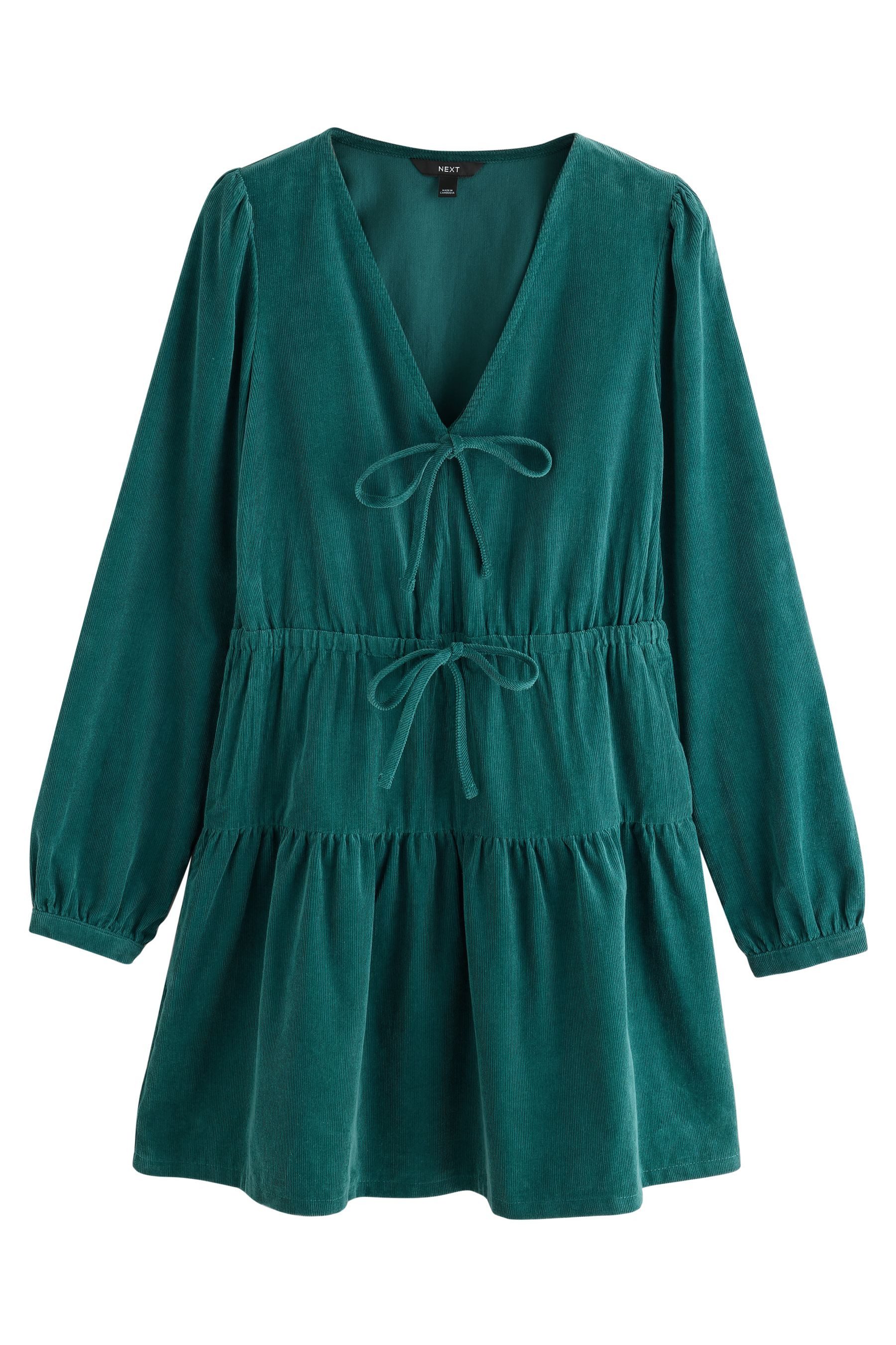 Minikleid Langärmeliges Cord-Minikleid mit V-Ausschnitt