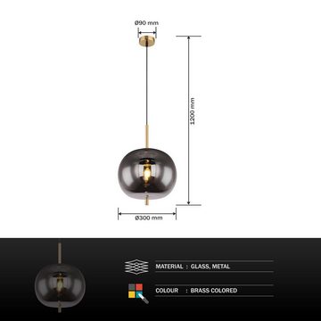 Globo Hängeleuchte Hängeleuchte Esszimmer Pendelleuchte Wohnzimmer Hängelampe Glas, Glaskugel, Glas, Rauchglas, modern, ohne Leuchtmittel, Lichtfarbe ist abhängig vom Leuchtmittel, Pendellampe, Schlafzimmer, Küche, Flur