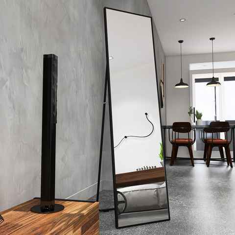 PHOEBE CAT Standspiegel, Ganzkörperspiegel mit Metallrahmen und Haken, als HD Wandspiegel oder Ankleidespiegel geeignet, kippbar, 140x40cm