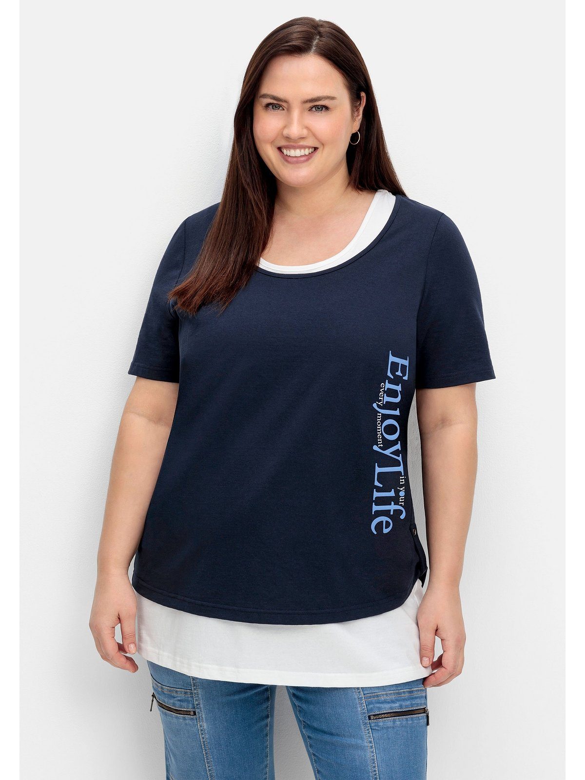 T-Shirt Sheego Größen Große und mit Wordingprint Top separatem
