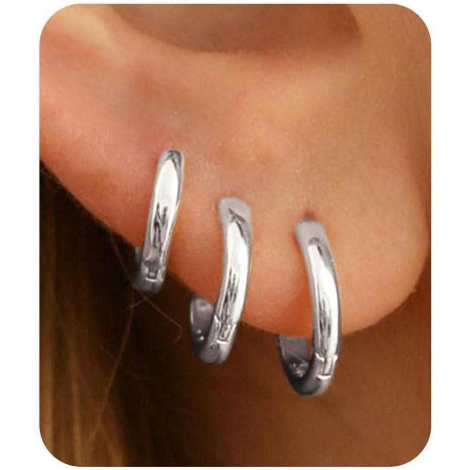 LuxusKollektion Schmuckset 3 Paar Creolen Silber 925 14K Vergoldet Wasserfe günstig online kaufen