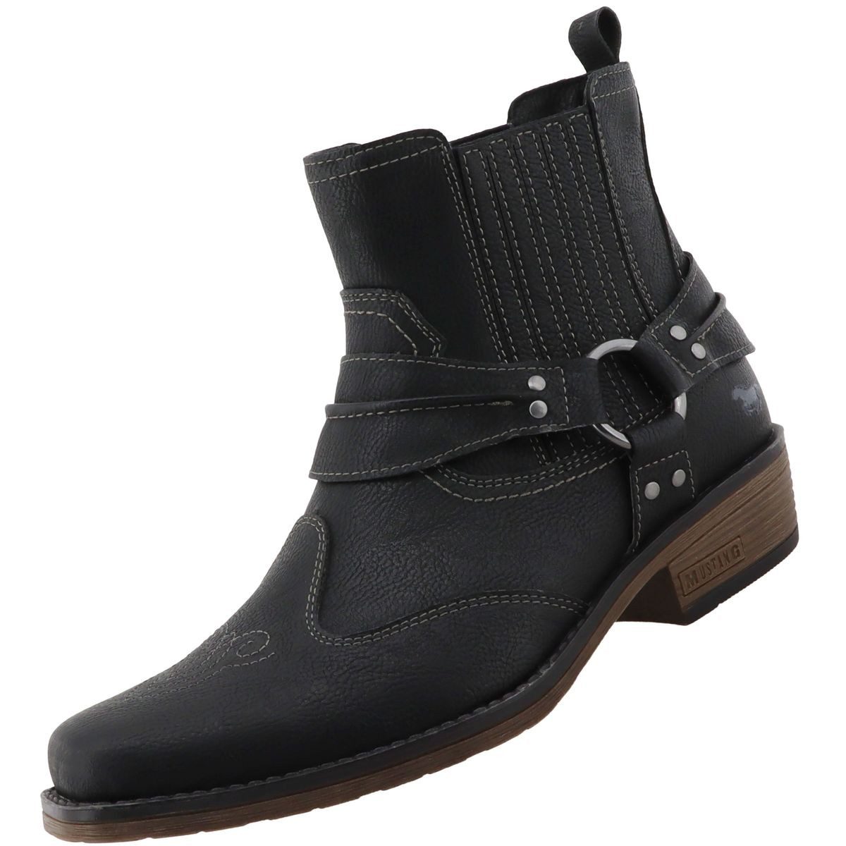 Mustang Shoes 36M0031001-black Stiefelette Western/Biker-Boot mit markantem Stiefelband