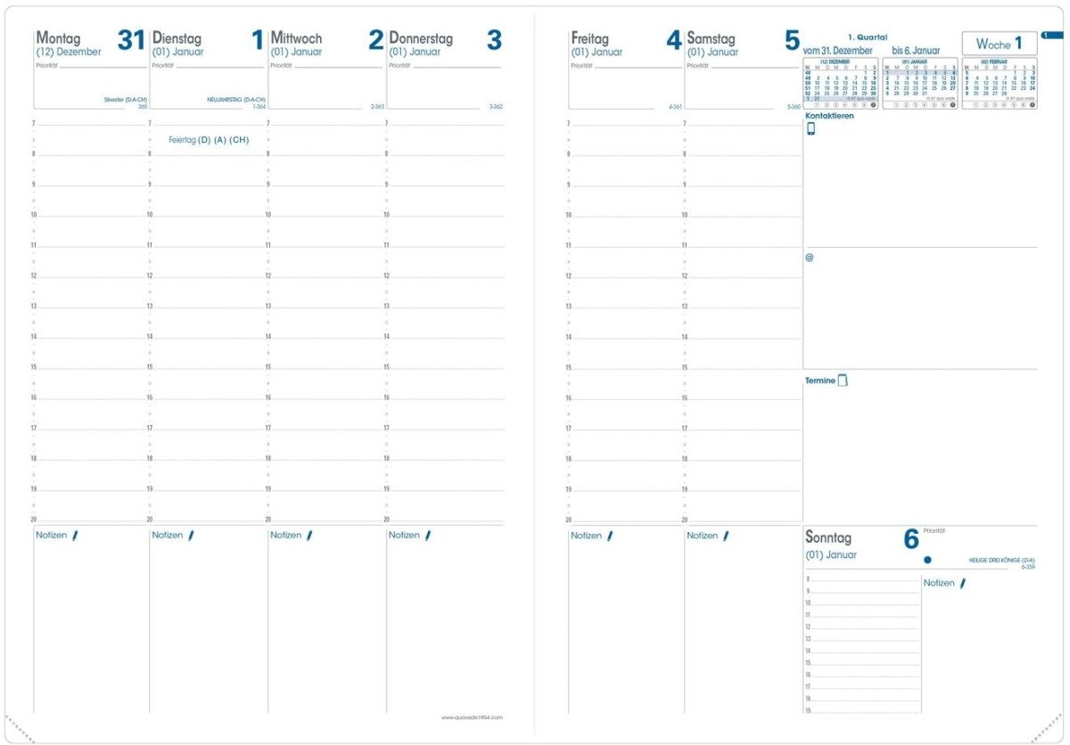 Quo Vadis Buchkalender Buchkalender Prenote A4 Impala schwarz 2026