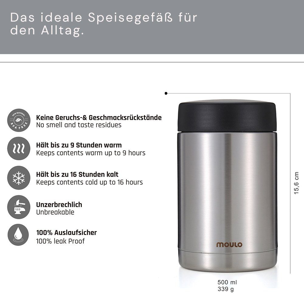 Edelstahl, 0,5L BPA frei moulo Thermobehälter Isoliergefäß, Edelstahl, Explorer