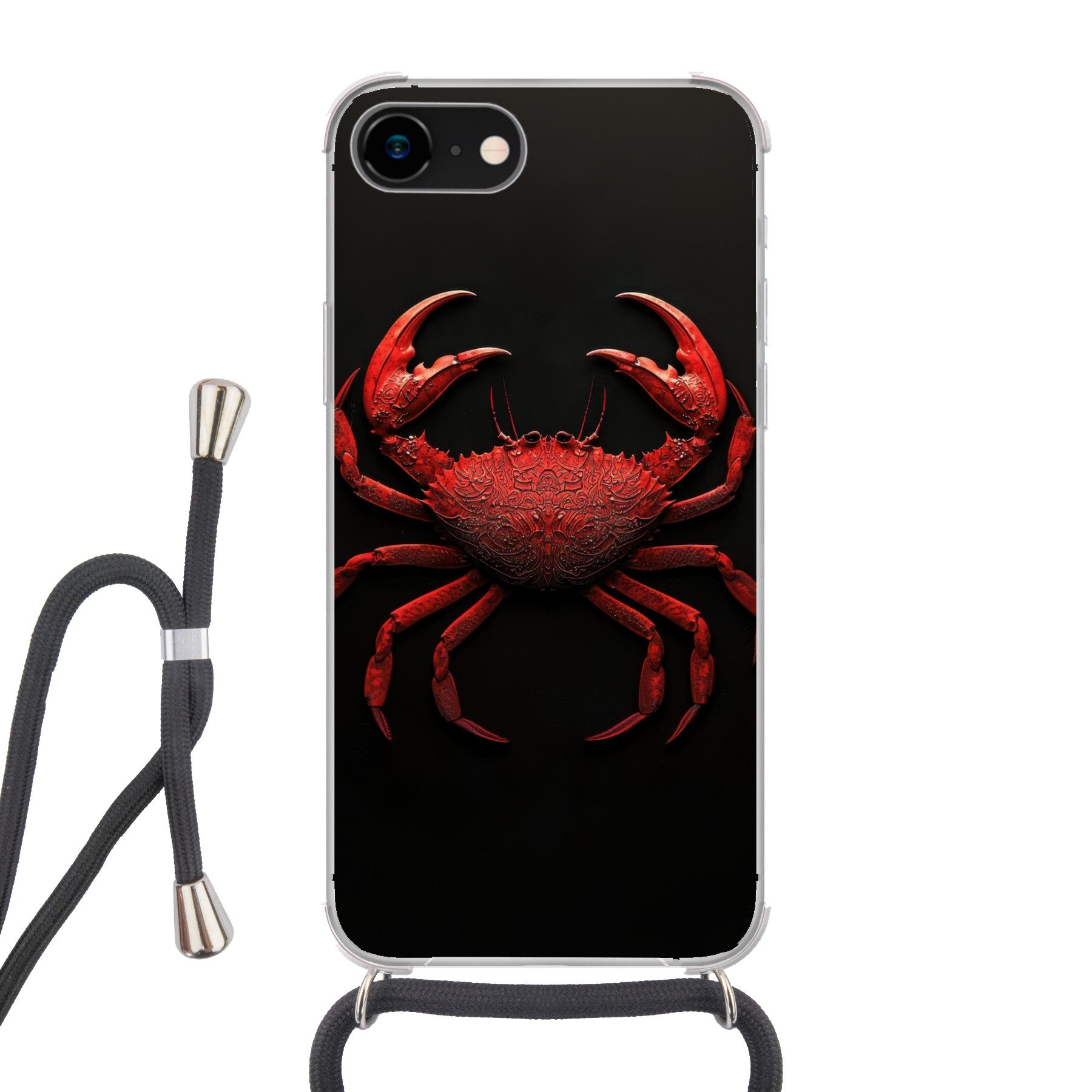 MuchoWow Handyhülle für Apple iPhone 8 Krabbe - Rot - Fisch - Krustentiere, Tragbare Handyhüllen mit Kette zum umhängen, Handykette Handyband