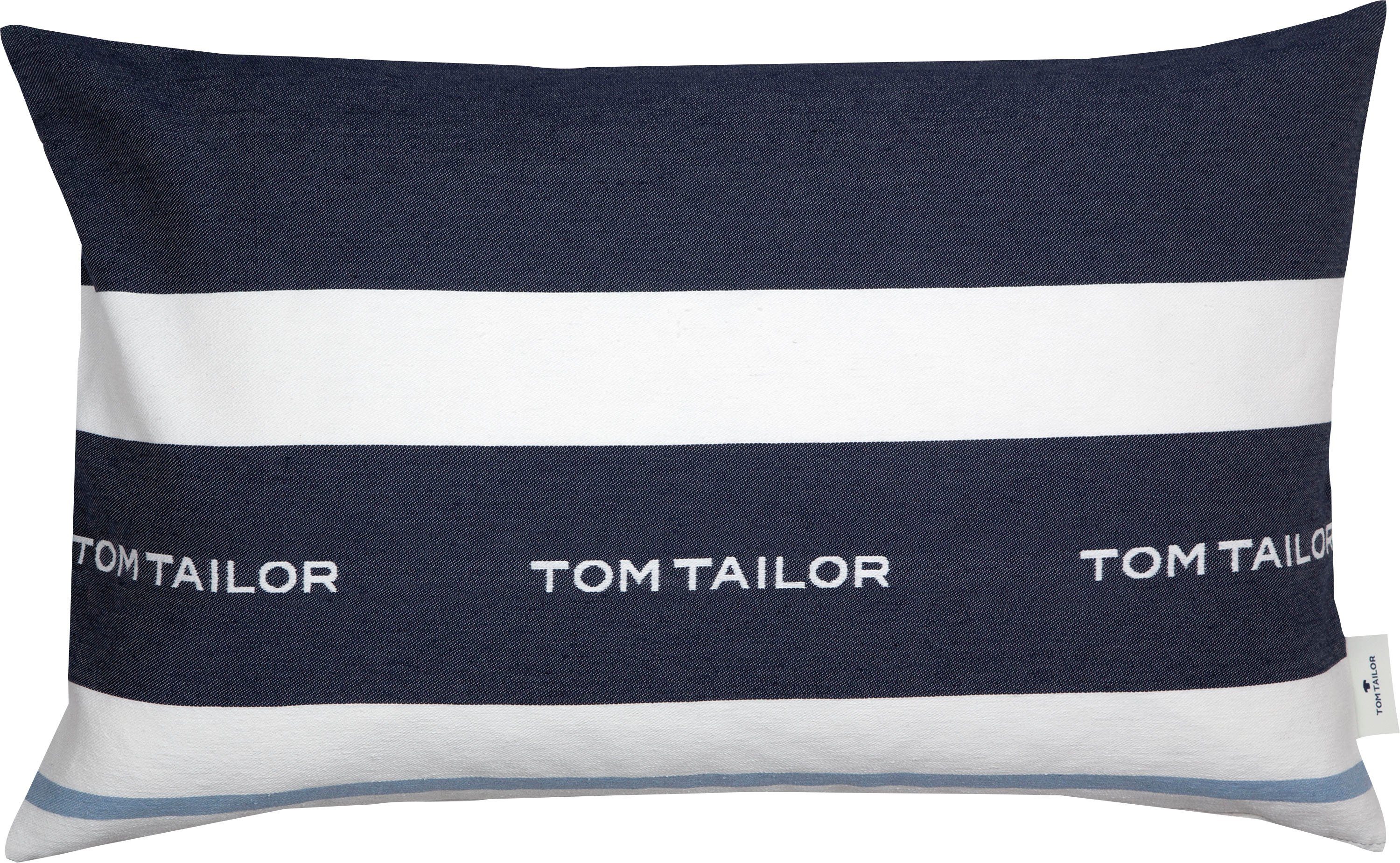 TOM TAILOR HOME Dekokissen Logo, mit eingewebtem Markenlogo, Kissenhülle ohne Füllung, 1 Stück marine