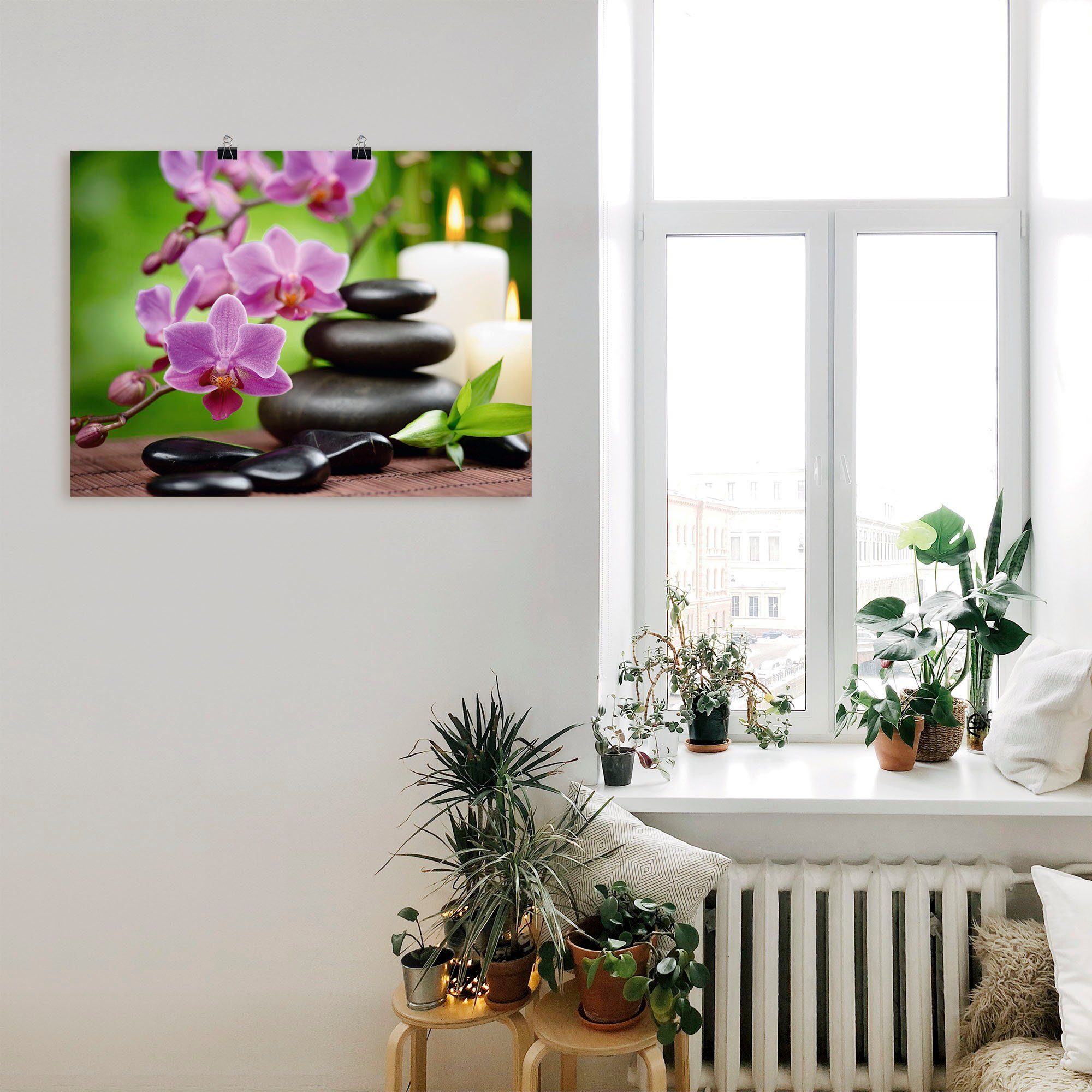 Artland Wandbild Zen Basaltsteine und Bambus auf Holz, Zen (1 St), als Leinwandbild, Poster in verschied. Größen