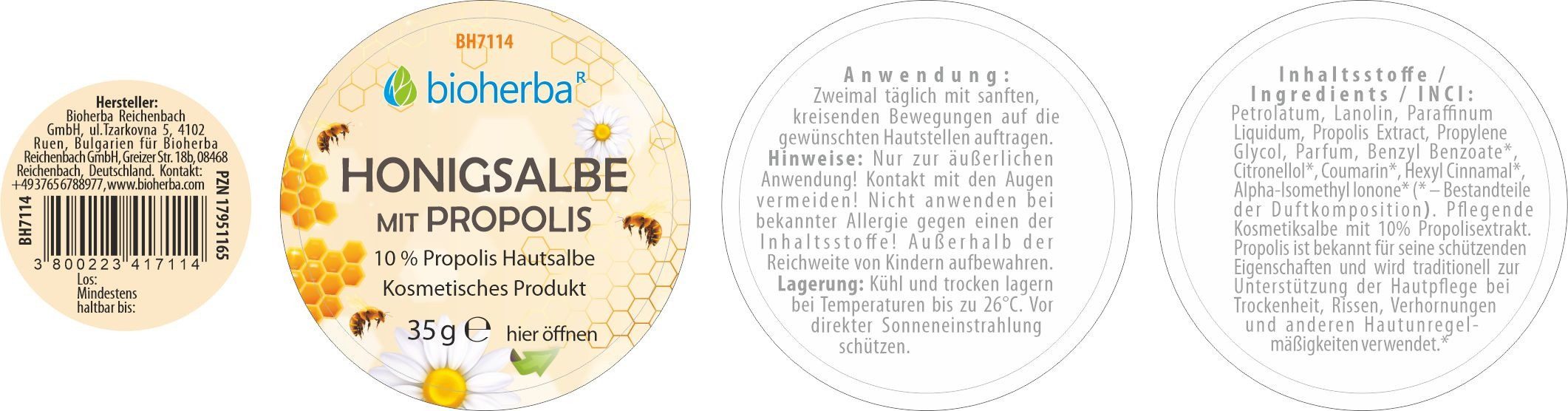 BIOHERBA R Pflege-Set Bioherba Honigsalbe mit Propolis 10% Propolis Hautsalbe 35 g