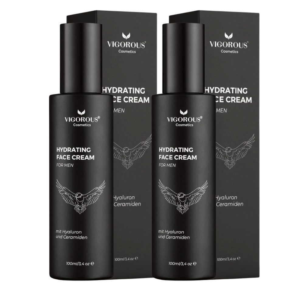 Vigorous Cosmetics Gesichtspflege Gesichtscreme Männer, 100ml Herren Gesichtscreme Made in Germany Spar-Set, Gepflegte Haut nach der ersten Anwendung