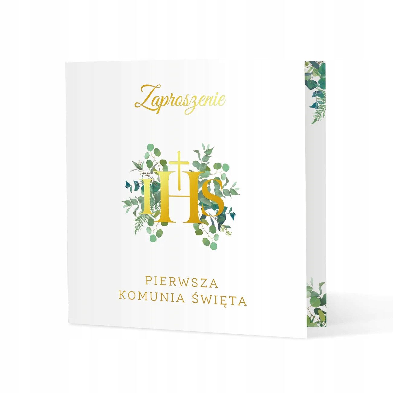 PartyPal Kommunionskarte Einladungen Kommunion IHS Eukalyptus 14 x 14 cm, 10 Stück – Karten