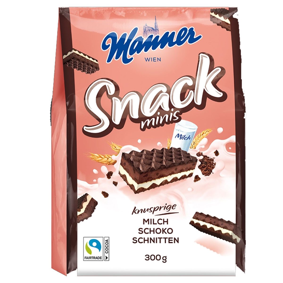 Manner Kekse, Manner Snack Minis Kakaowaffeln mit Milch und Schoko Füllung 300g