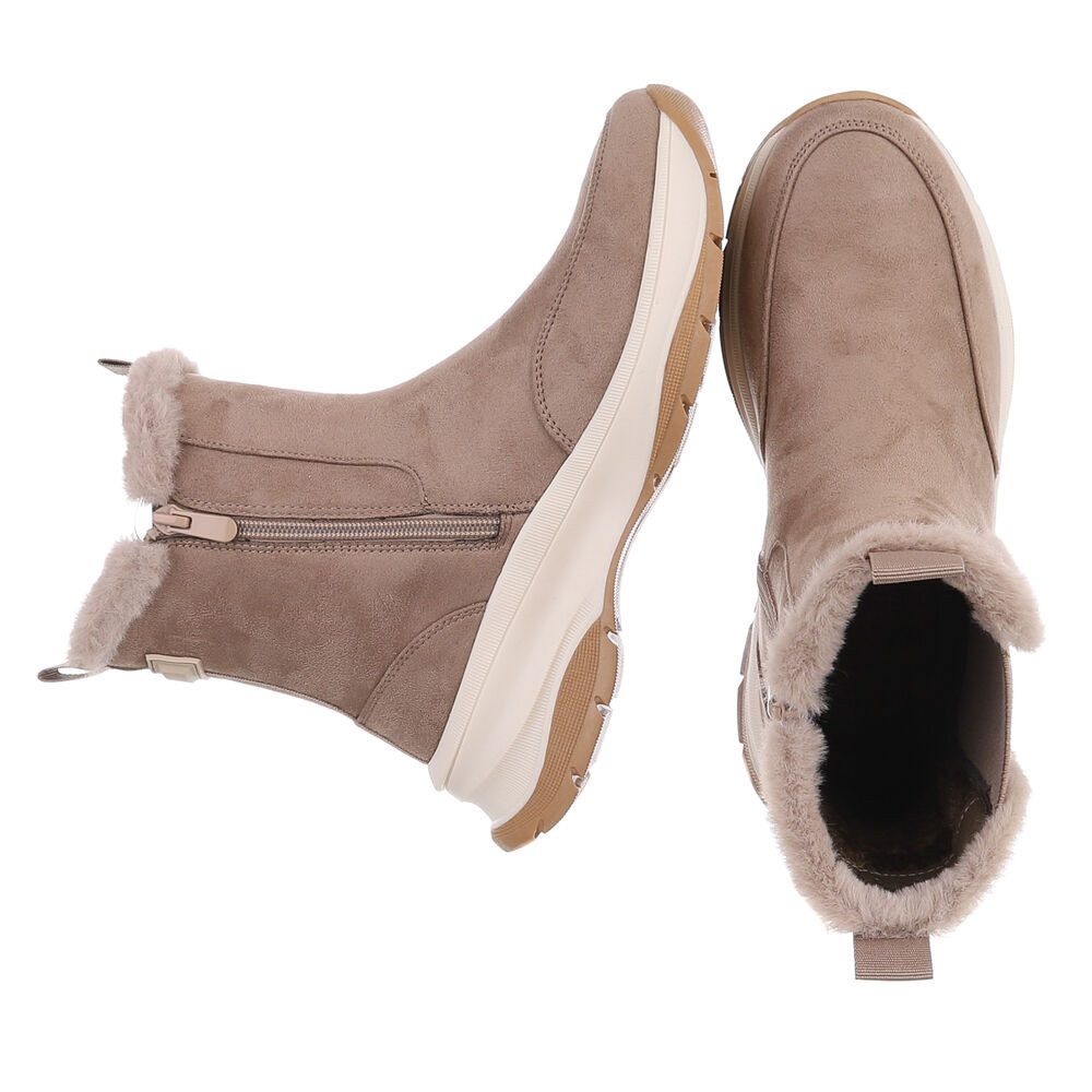 Ital-Design Bequemer Damen-Stiefel mit plüschigem Futter für Alltag Plateaustiefelette (90648953) Keilabsatz/Wedge Stiefeletten in Hellbraun