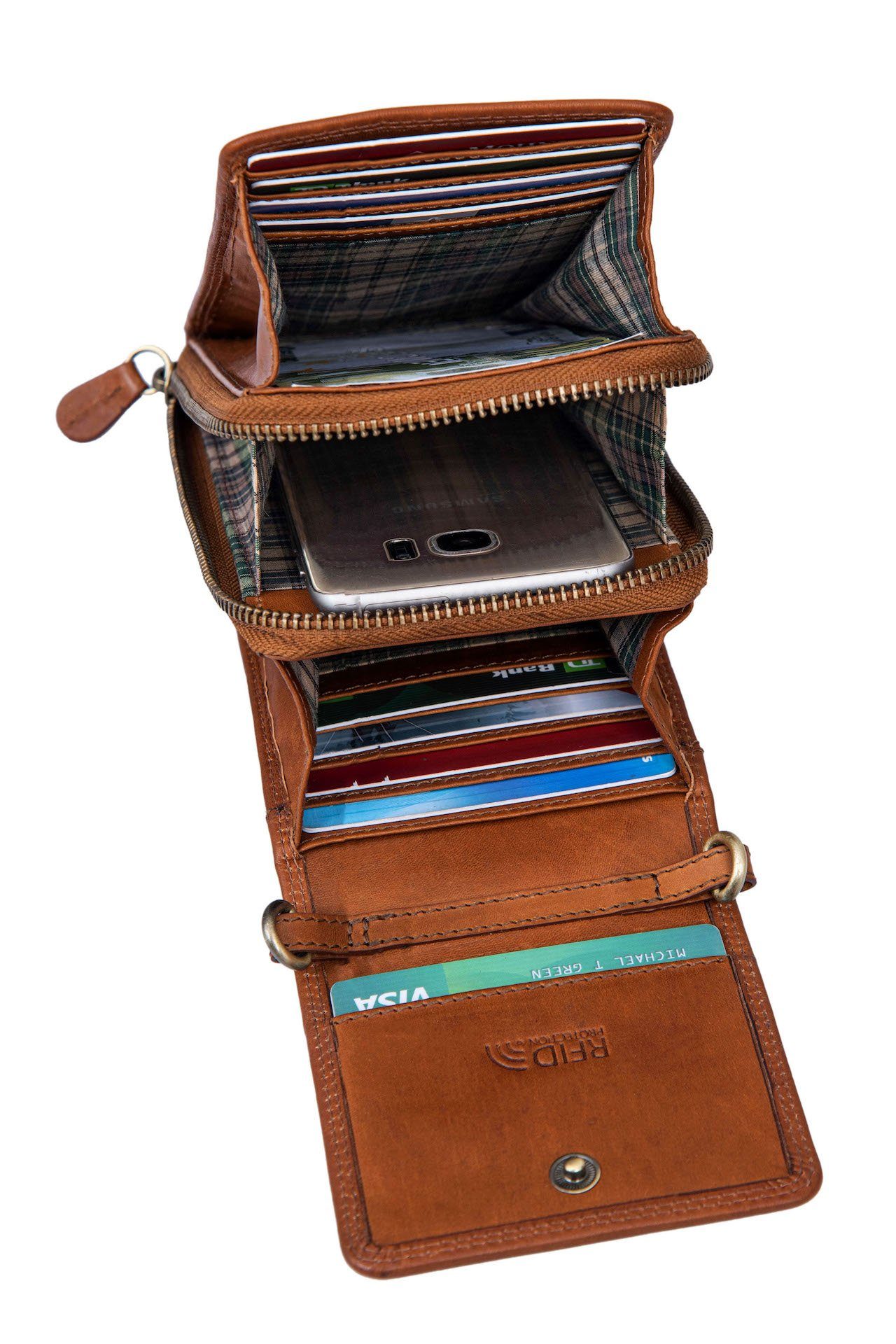 Benthill Geldbörse Damen Handy Umhängetasche Echt Leder RFID Portemonnaie F günstig online kaufen